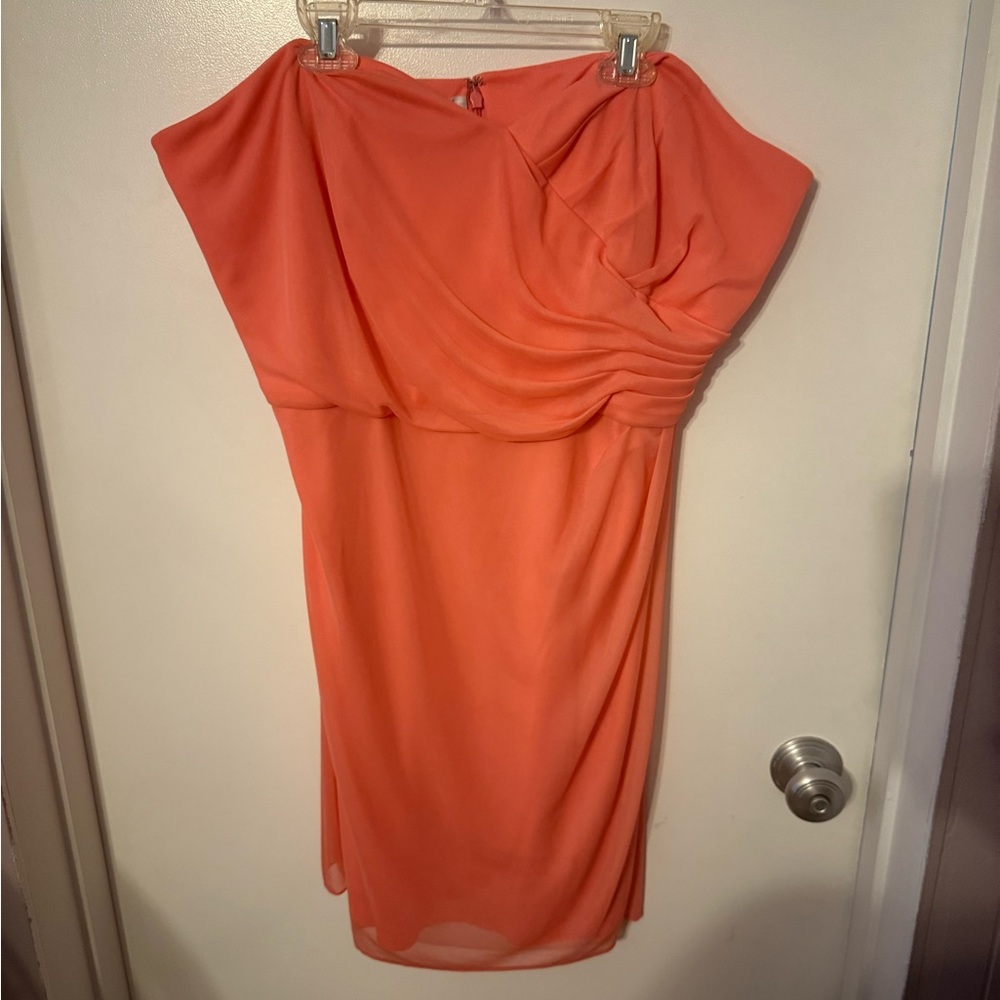 David's Bridal Orange Asymmetrical Ruched Cocktail Dress